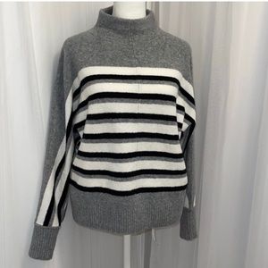 NWT LOFT L Mock neck Gray Grey Dolman Sweater with White and Black Stripes Sz L